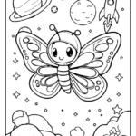 butterfly in space with planets and stars