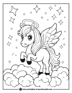 an angel horse with wings and a halo