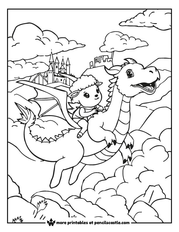 a sheep and a dragon in the clouds.