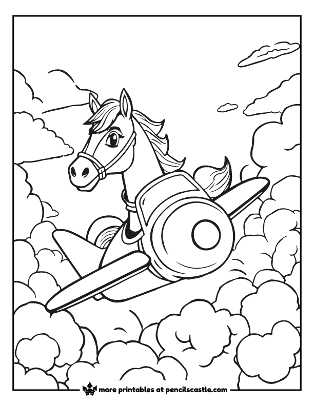 a horse on an airplane in the clouds