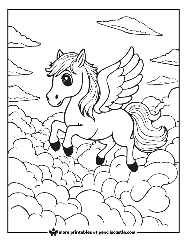 A winged horse in the the clouds.