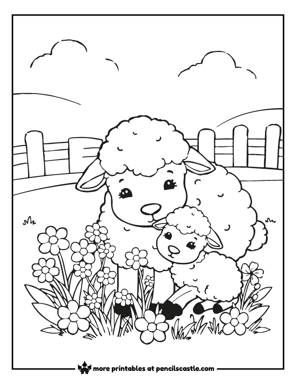 sheep with a baby lamb in a farm