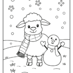 sheep and snowman with snow