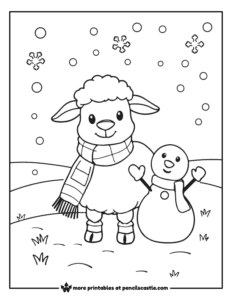 sheep and snowman with snow