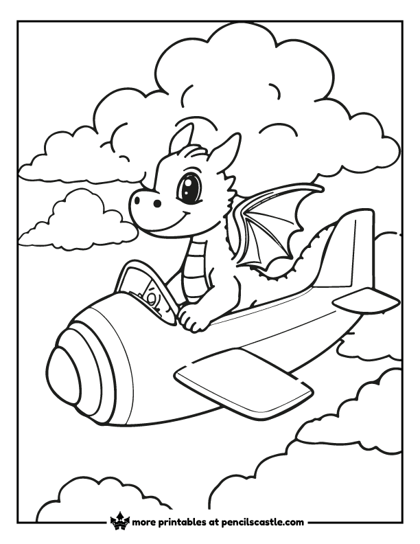 a dragon on an airplane in the clouds