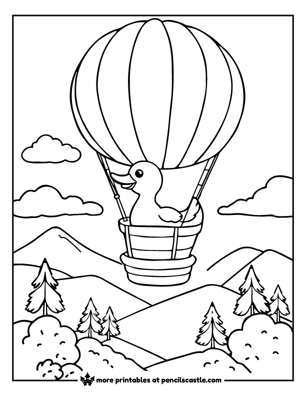 a duck on a hot air balloon coloring sheet