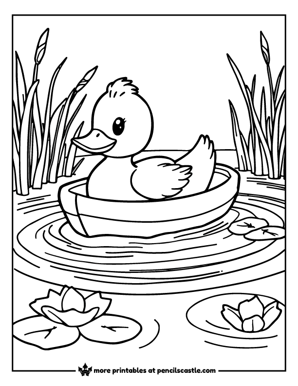 a duck on a boat coloring page