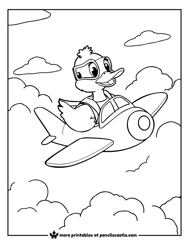 a duck on an airplane coloring page