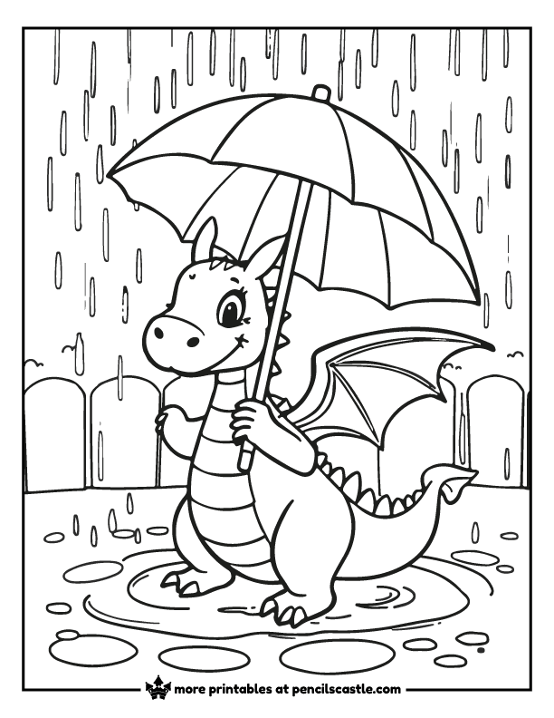 a dragon holding an umbrella under the rain