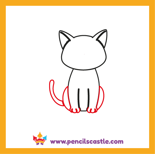 draw the cat's back legs, tail, and paws