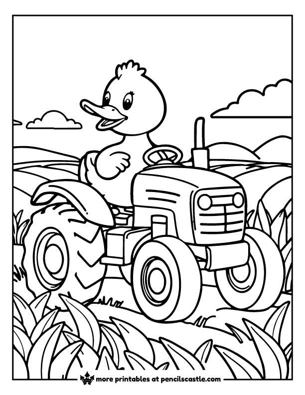 a duck on a tractor coloring sheet