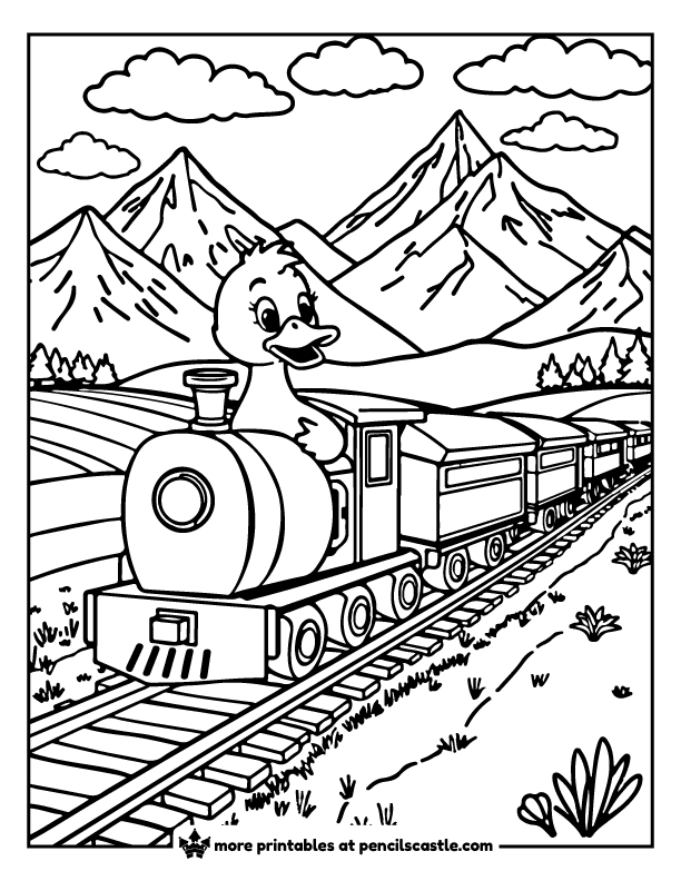 duck on a train coloring sheet