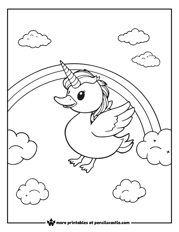 duck unicorn with rainbow and clouds