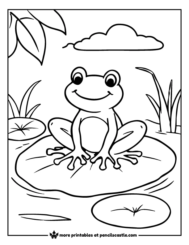 frog sitting on a lily pad coloring page