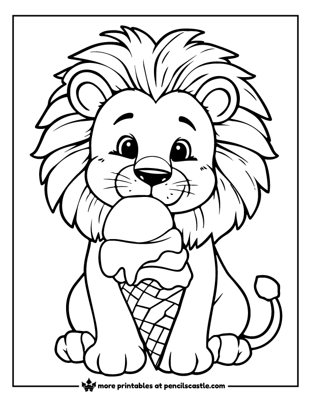 lion licking an ice cream cone coloring page