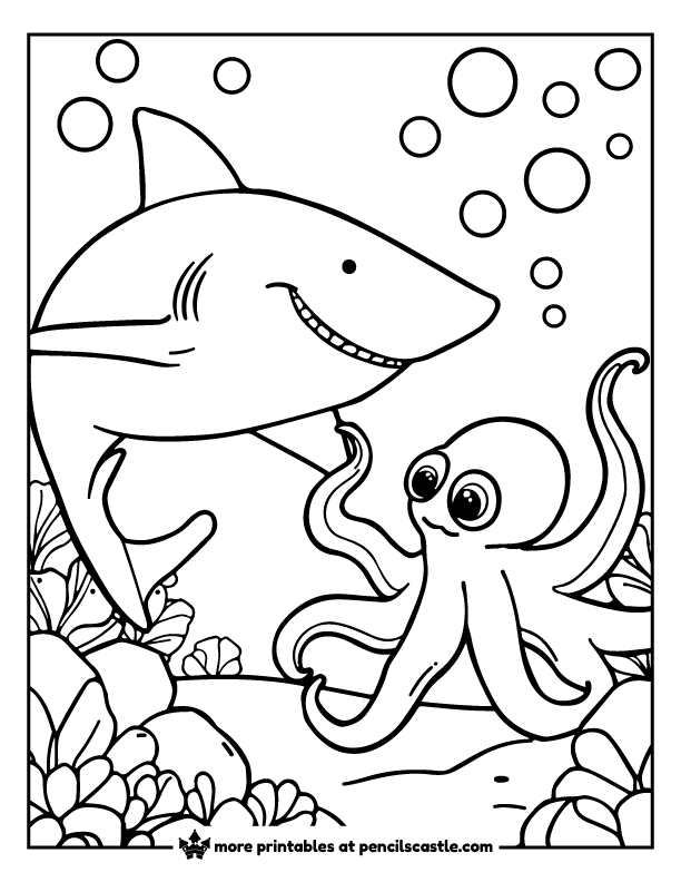 shark and an octopus coloring sheet