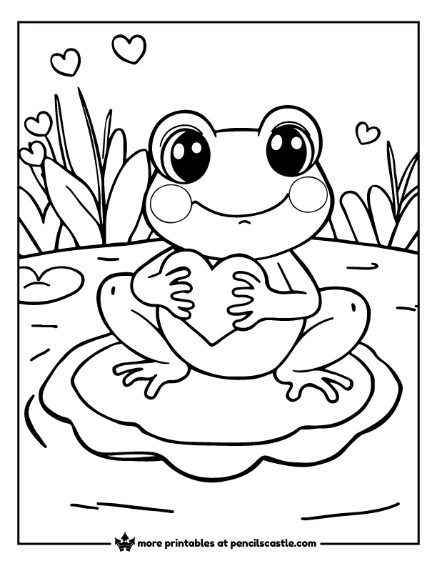 valentine frog holding heart coloring sheet