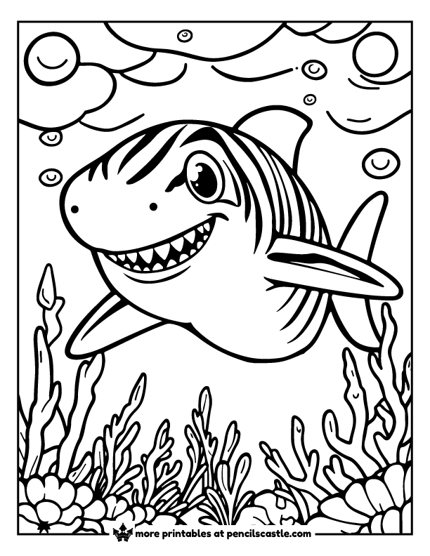 zebra shark in a coral reef coloring page