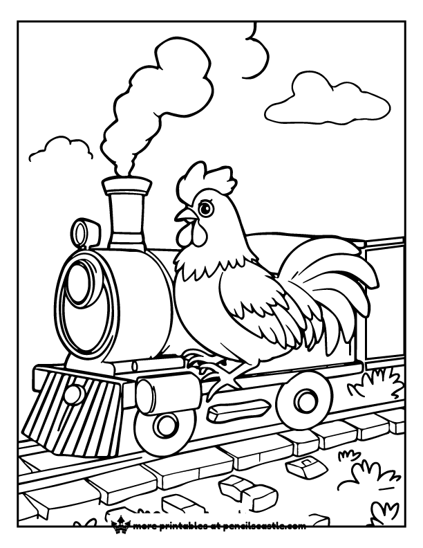 rooster on a steam train coloring page