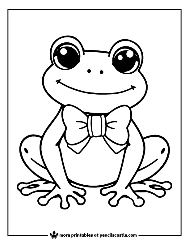 cute frog dressed up with a cute bow coloring page