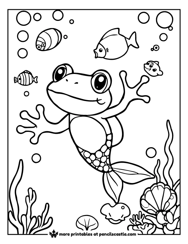 frog with a mermaid tail coloring sheet
