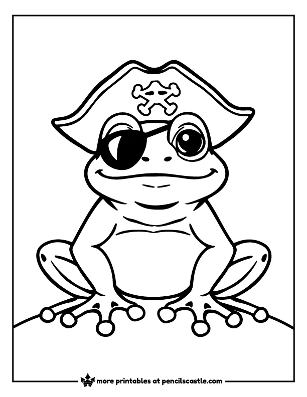 frog wearing a pirate eye patch coloring page
