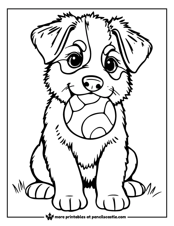 Australian Shepherd holding a ball in its mouth coloring sheet