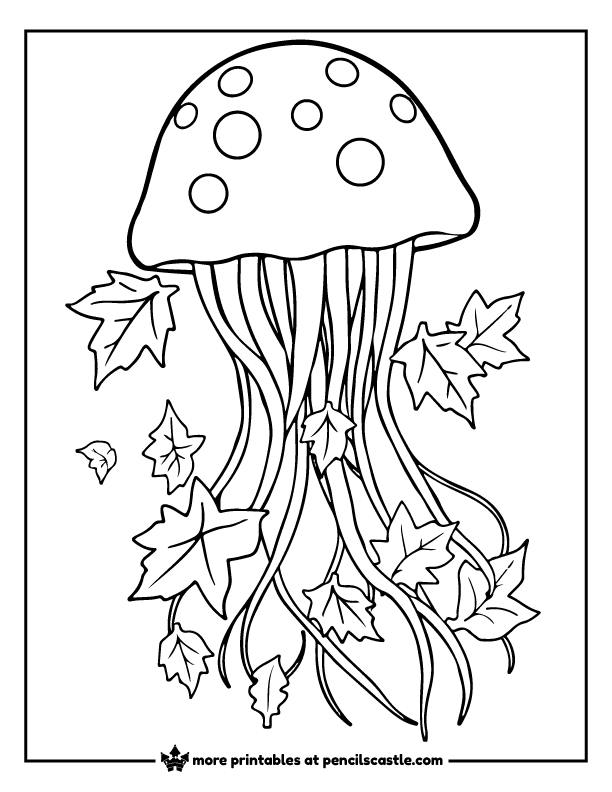 Jellyfish drifting with fall leaves coloring page