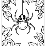 spider hanging from fall leaves coloring sheet