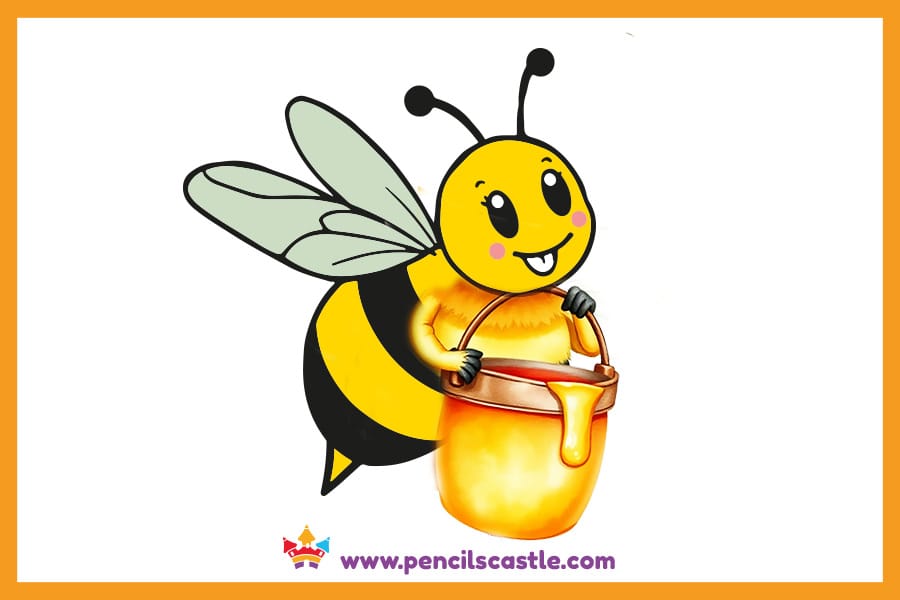 Bee drawing holding a honey bucket