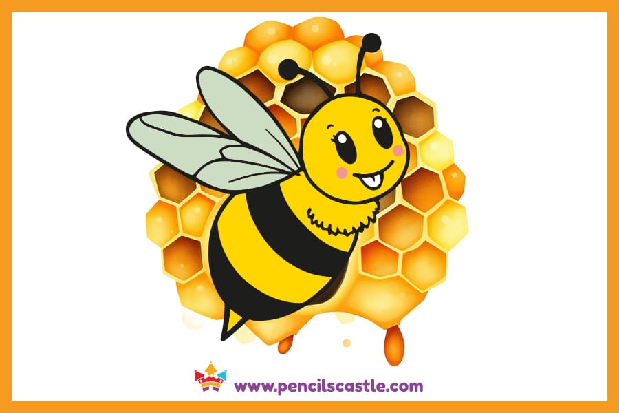 Bee drawing in honeycomb