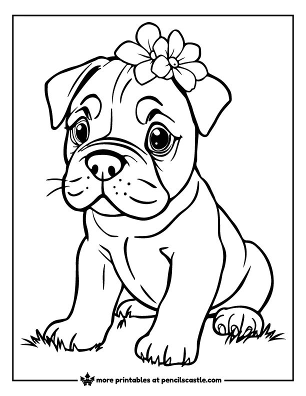 Cane Corso puppy with flowers on its head coloring sheet
