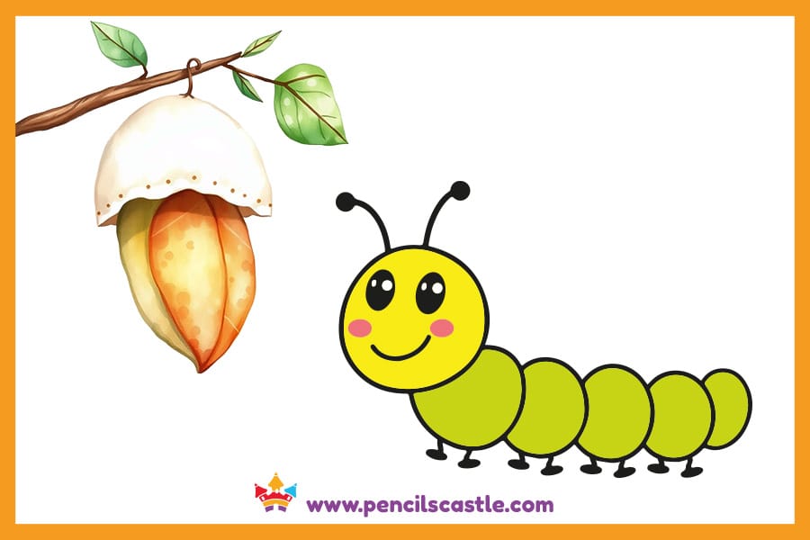 Caterpillar drawing near a cocoon