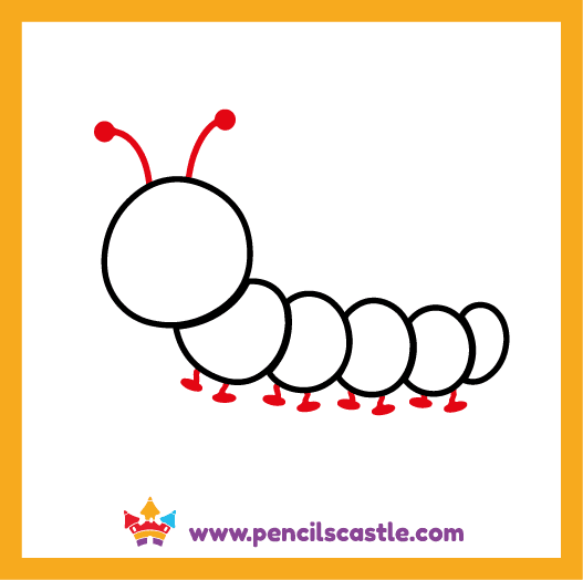Draw the caterpillar's legs and antennae