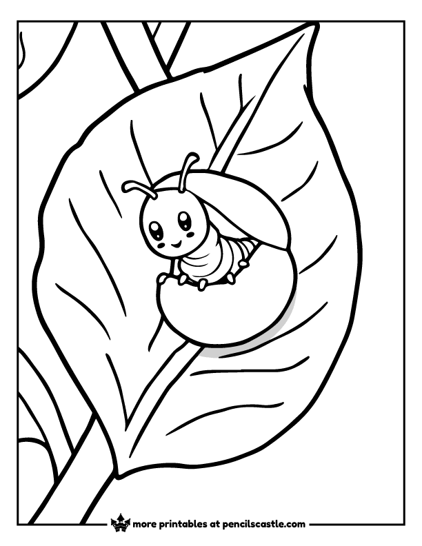 Baby caterpillar emerging from a small egg on a leaf coloring page