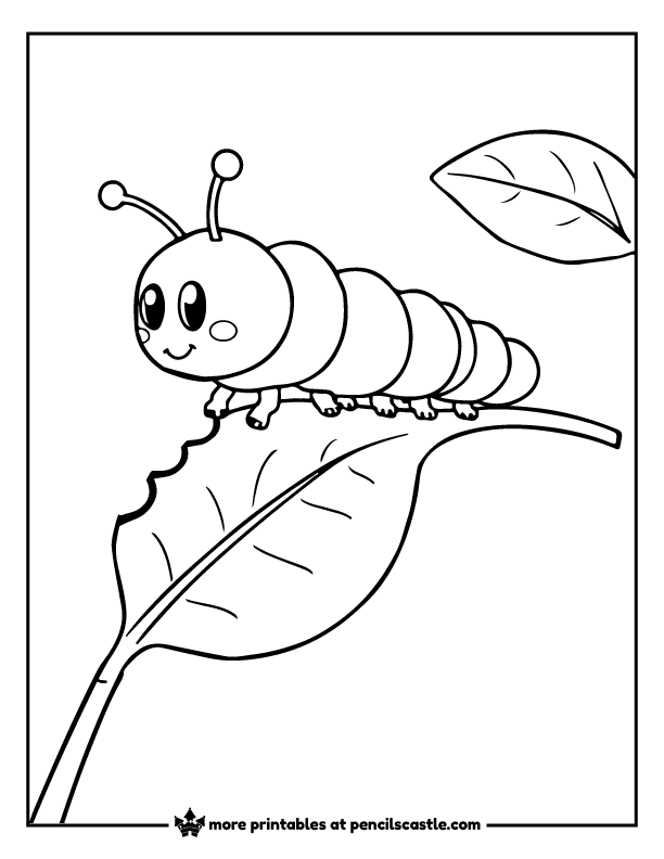 Caterpillar eating a leaf coloring sheet