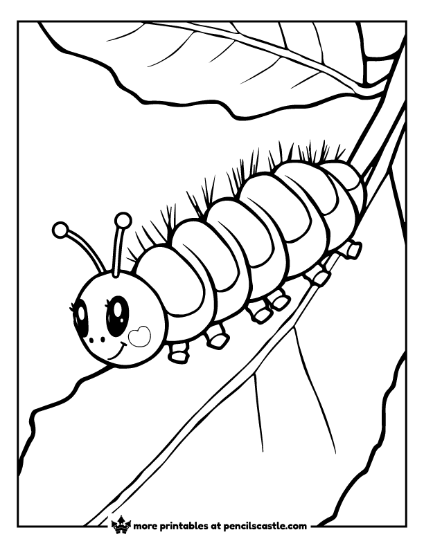 Caterpillar crawling on a leaf coloring page