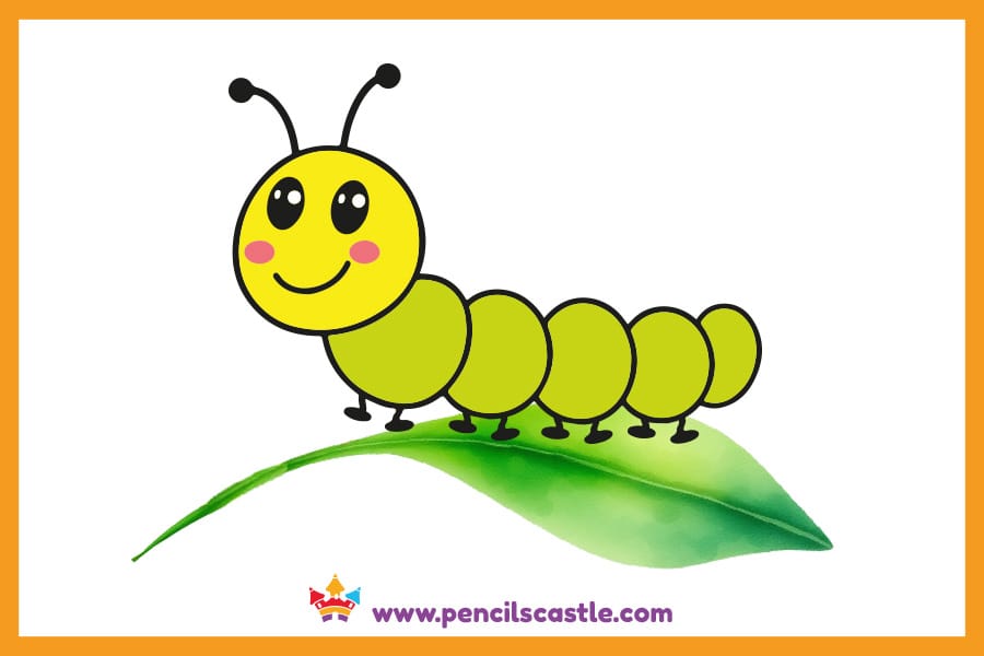Caterpillar drawing on a green leaf