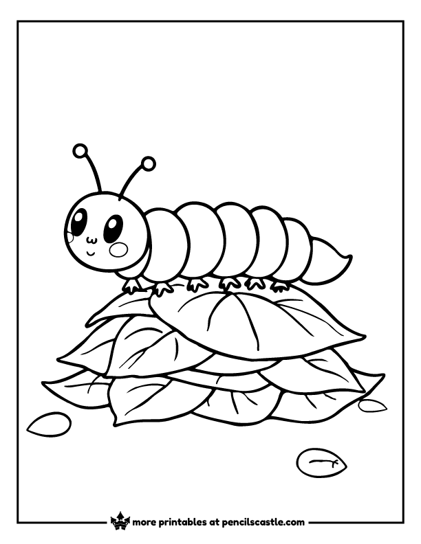 Caterpillar on a pile of leaves coloring sheet