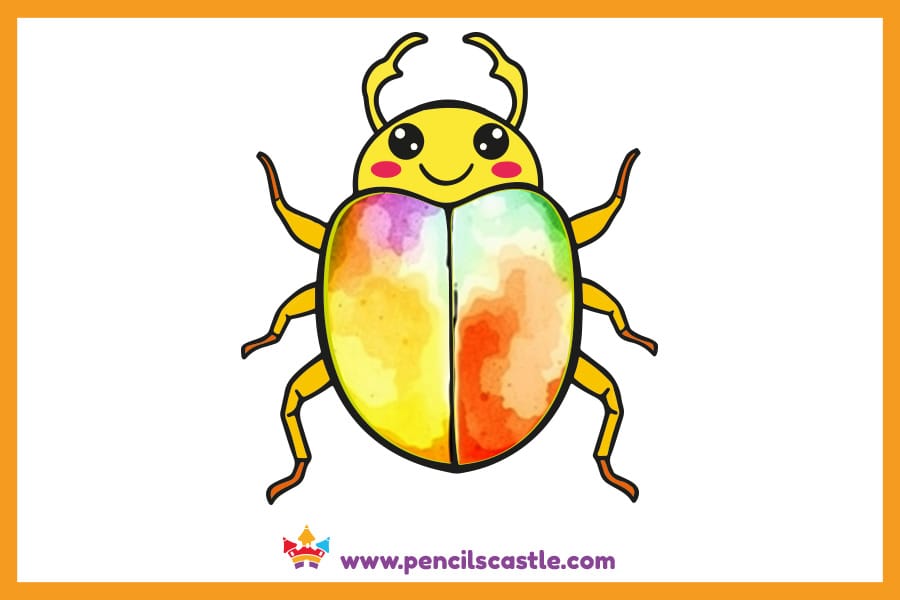 Beetle drawing with a colorful shell