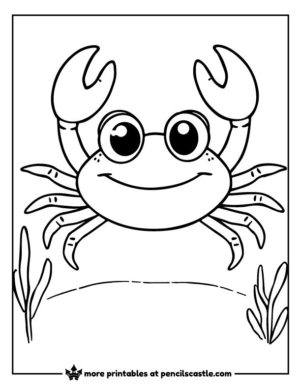 Cute, easy crab with big, expressive eyes coloring sheet
