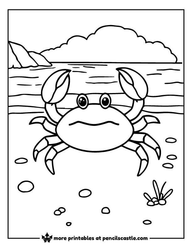 Simple crab on a sandy beach coloring page
