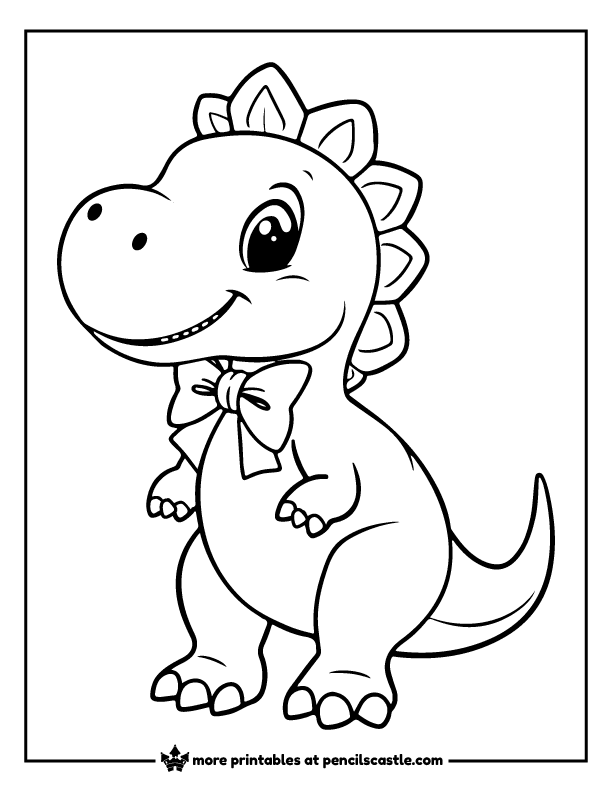 cute dino wearing a bow tie coloring page