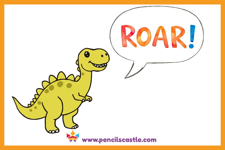 dinosaur drawing with the word "ROAR!" in a bubble speech