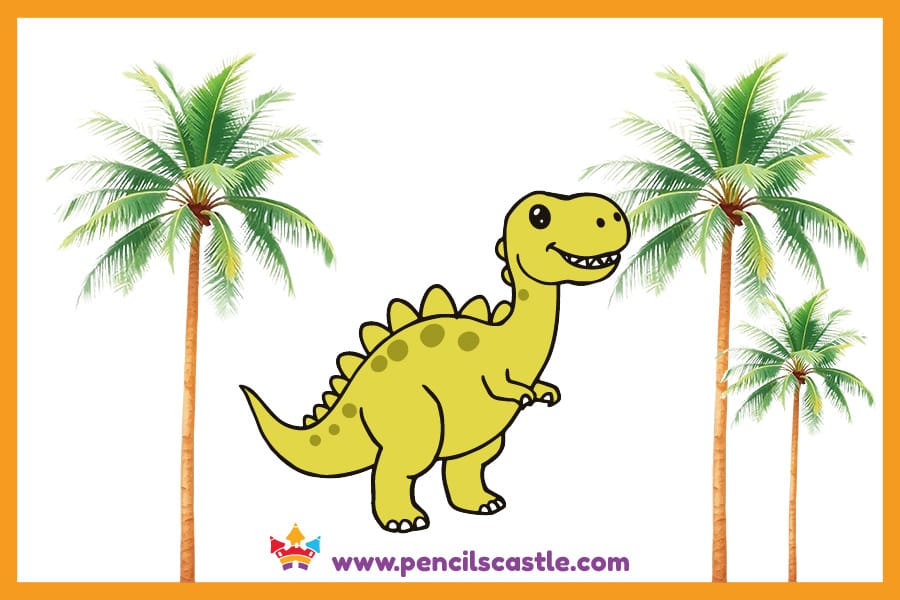 dinosaur drawing surrounded by trees