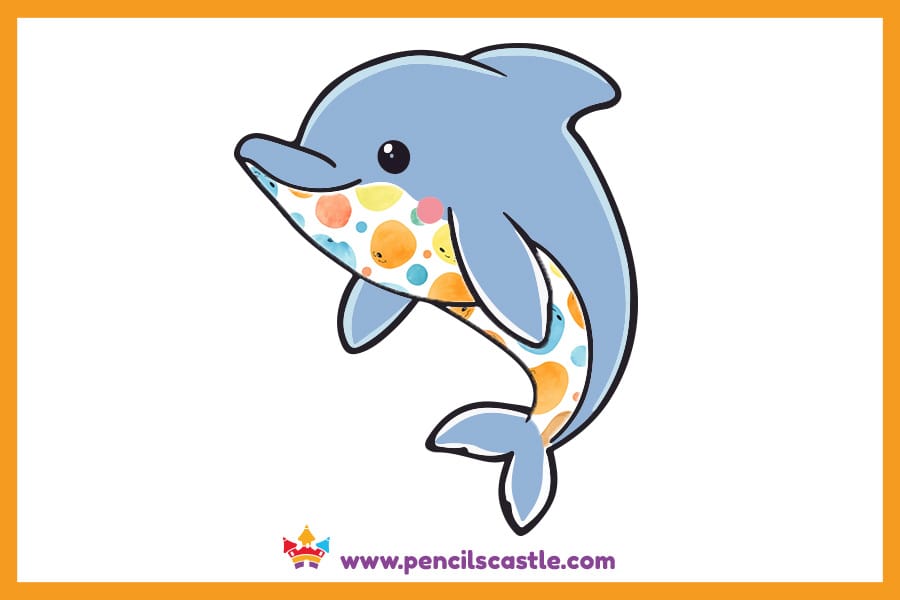 Dolphin drawing with colorful spots 