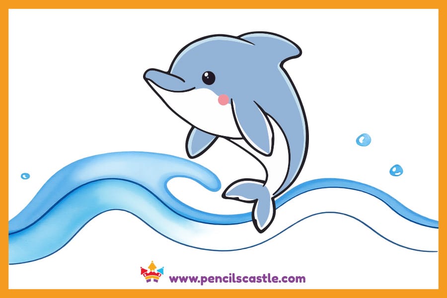 Dolphin drawing leaping out of the ocean