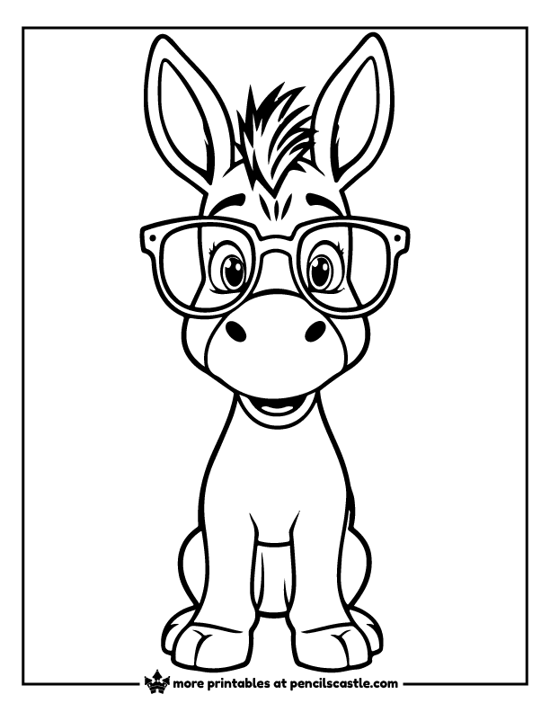 donkey wearing silly glasses coloring page