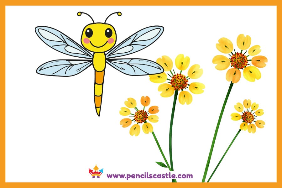 Dragonfly drawing near yarrow