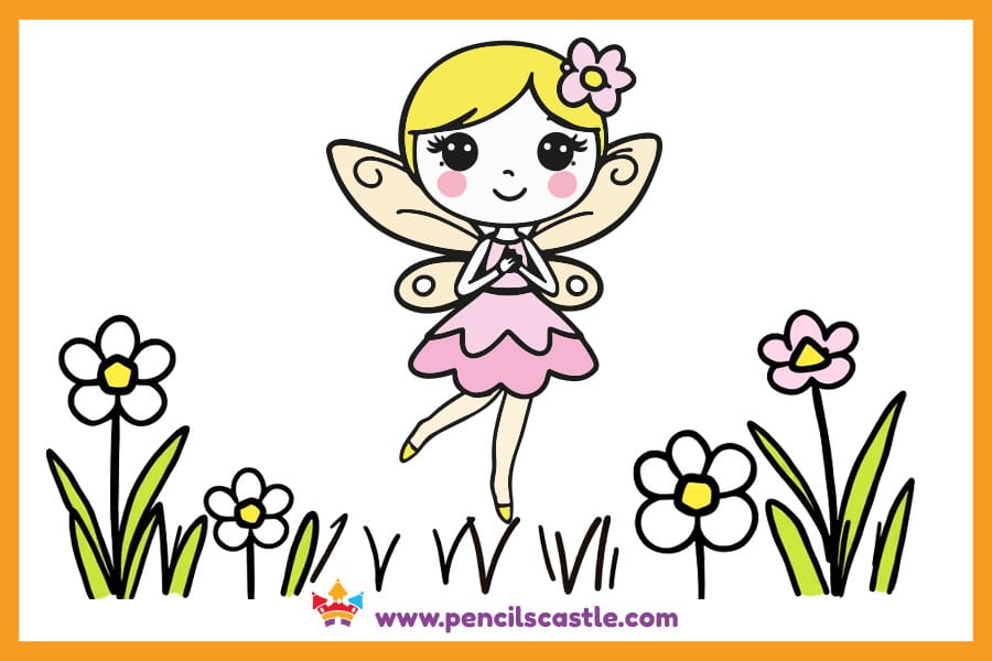 fairy drawing surrounded by flowers